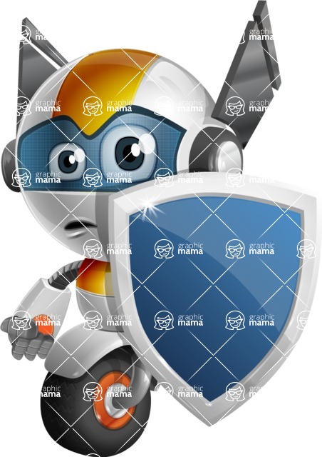 Cute robot cartoon character - 112 stock vector images - Cute robot cartoon character protecting with a shield - stock vector graphic image